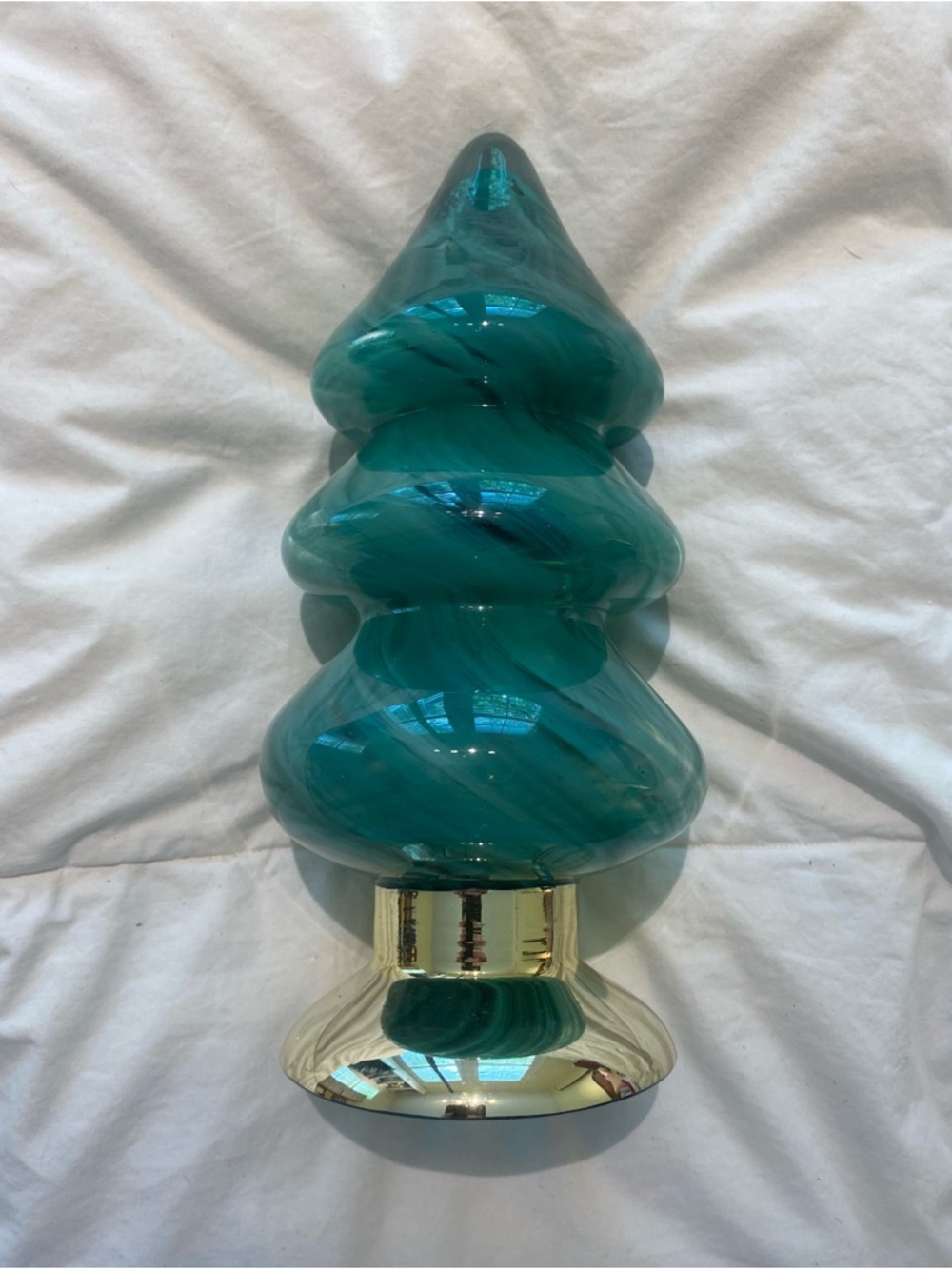 Threshold Green Swirl Tiered Glass Christmas Tree Decor Gold Base